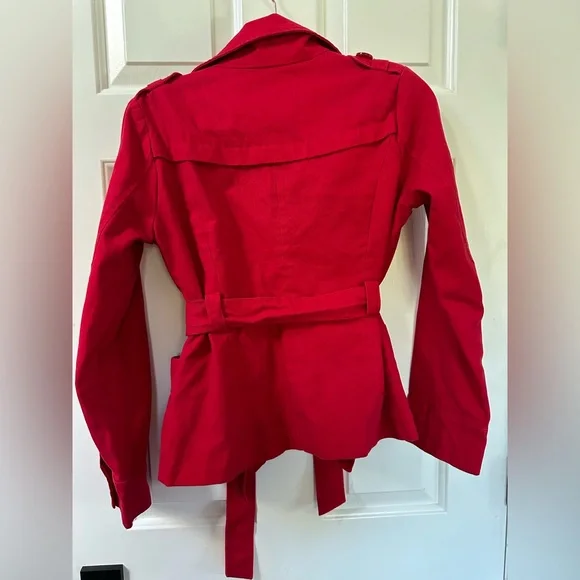 Forever 21 Red Wrap Crop Trench Coat with Belt - Picture 4 of 5